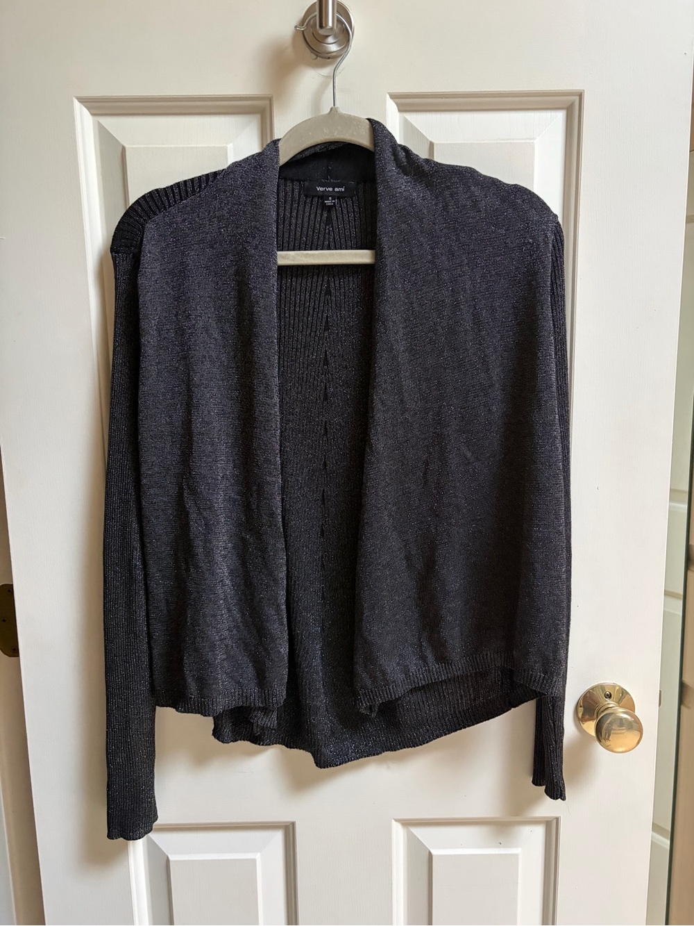 Verve Ami Open-Front Sparkle Cardigan in Dark Charcoal